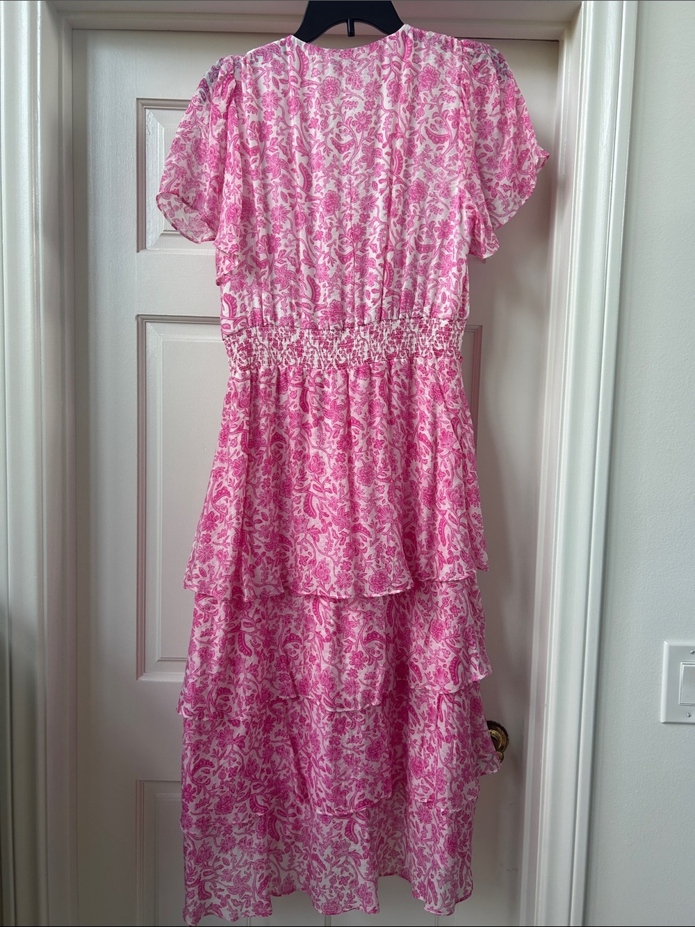 Vince Camuto Pink Floral Tiered Midi Dress - Picture 2 of 3